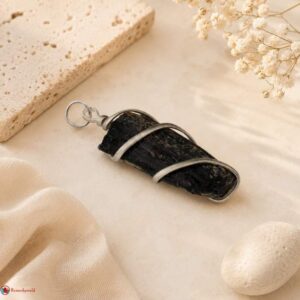 Black Tourmaline Rough Stone Wire Wrapped Pendant