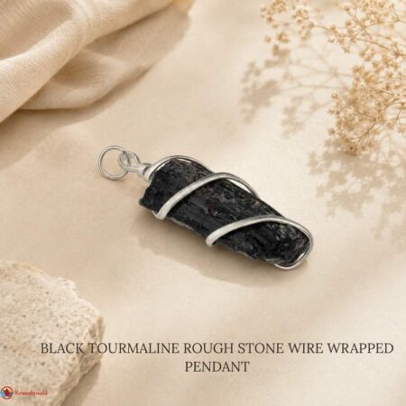 Black Tourmaline Rough Stone Wire Wrapped Pendant