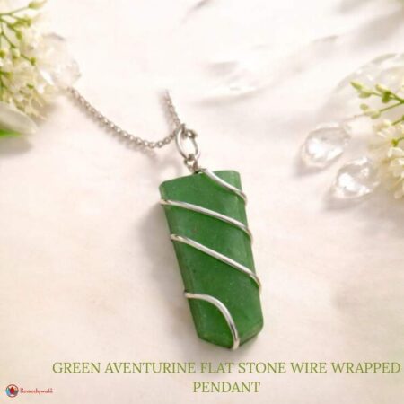 Green Aventurine Flat Stone Wire Wrapped Pendant