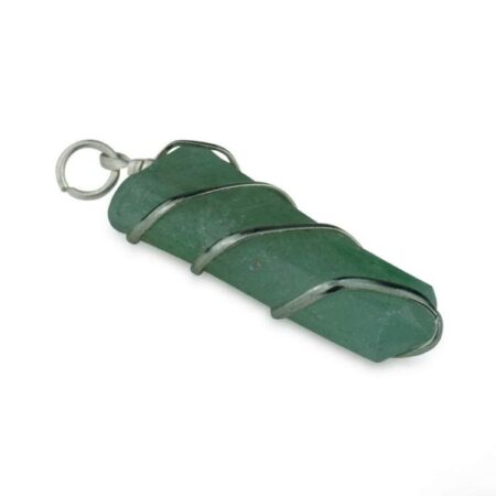 Green Aventurine Flat Stone Wire Wrapped Pendant