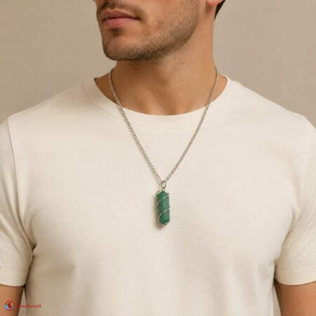 Green Aventurine Flat Stone Wire Wrapped Pendant