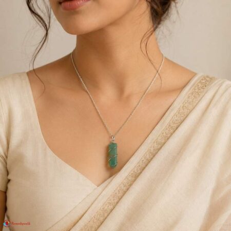 Green Aventurine Flat Stone Wire Wrapped Pendant