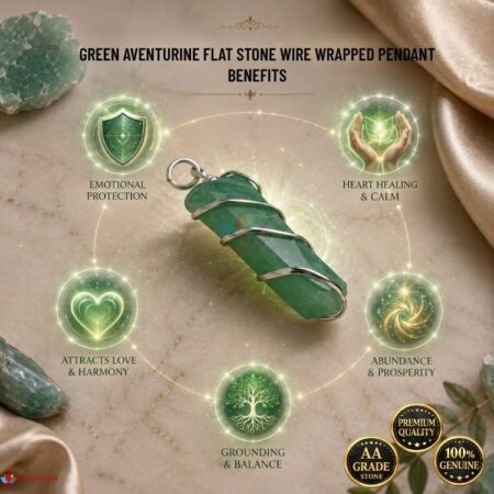 Green Aventurine Flat Stone Wire Wrapped Pendant