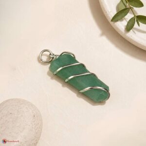 Green Aventurine Flat Stone Wire Wrapped Pendant