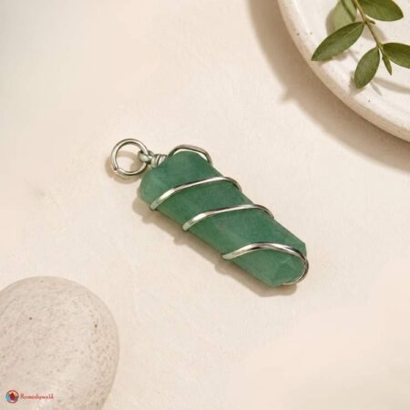 Green Aventurine Flat Stone Wire Wrapped Pendant