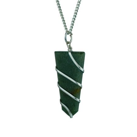 Green Jade Flat Stone Wire Wrapped Pendant