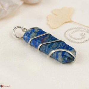 Sodalite Flat Stone Wire Wrapped Pendant