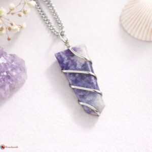 Lepidolite Flat Stone Wire Wrapped Pendant
