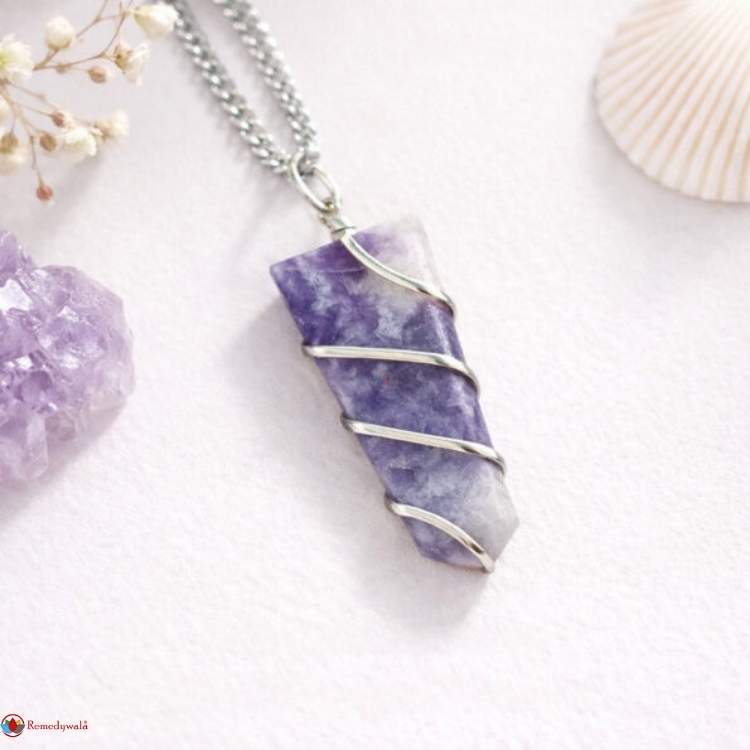 Lepidolite Flat Stone Wire Wrapped Pendant