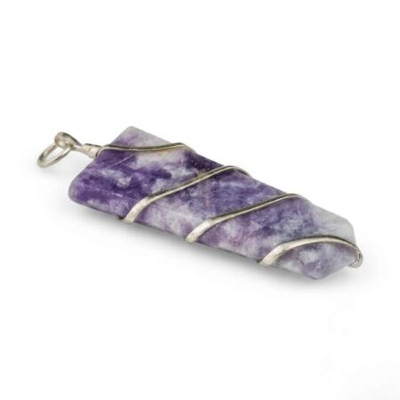 Lepidolite Flat Stone Wire Wrapped Pendant