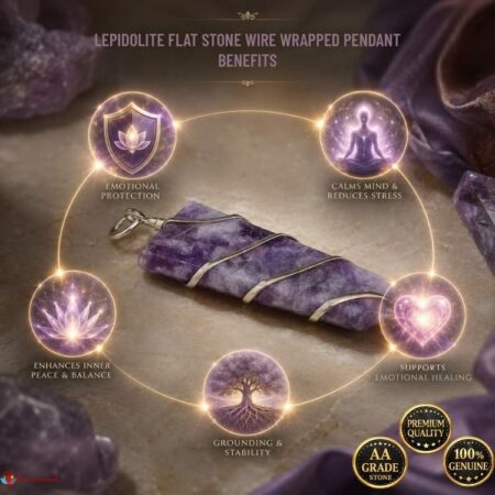 Lepidolite Flat Stone Wire Wrapped Pendant