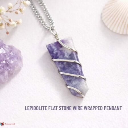 Lepidolite Flat Stone Wire Wrapped Pendant