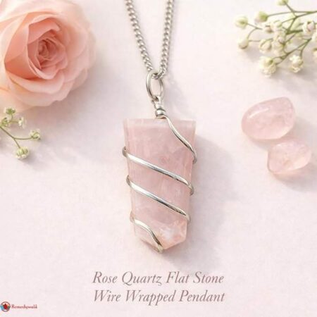 Rose Quartz Flat Stone Wire Wrapped Pendant