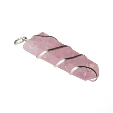 Rose Quartz Flat Stone Wire Wrapped Pendant