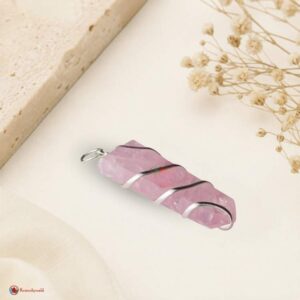 Rose Quartz Flat Stone Wire Wrapped Pendant