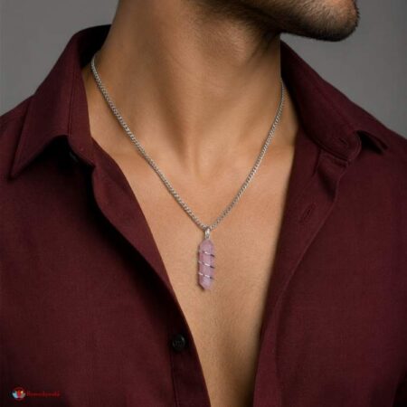Rose Quartz Flat Stone Wire Wrapped Pendant
