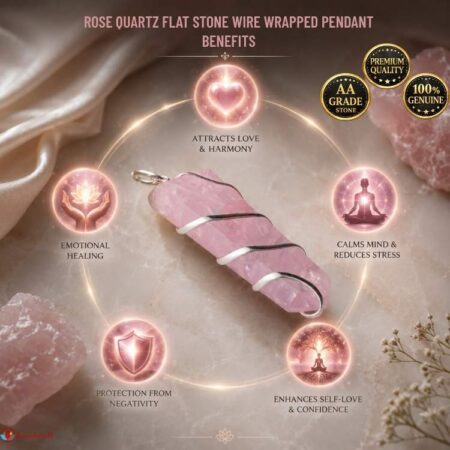 Rose Quartz Flat Stone Wire Wrapped Pendant