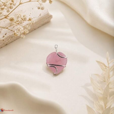 Rose Quartz Heart Shaped Wire Wrapped Pendant