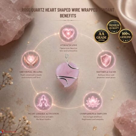 Rose Quartz Heart Shaped Wire Wrapped Pendant
