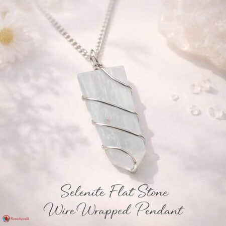 Selenite Flat Stone Wire Wrapped Pendant