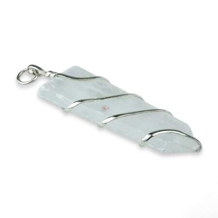 Selenite Flat Stone Wire Wrapped Pendant