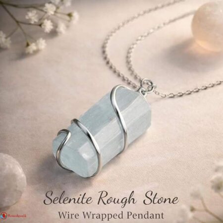 Selenite Rough Stone Wire Wrapped Pendant