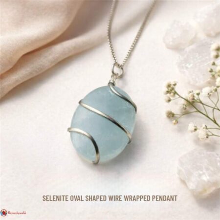 Selenite Oval Shaped Wire Wrapped Pendant