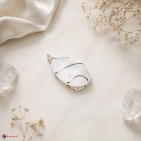 Selenite Oval Shaped Wire Wrapped Pendant