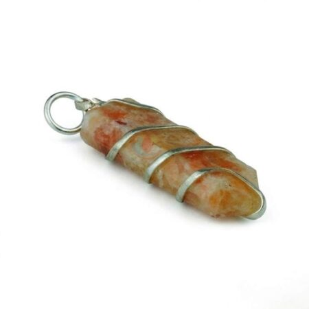 Sunstone Flat Stone Wire Wrapped Pendant