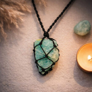 Amazonite Thread Cage Raw Stone Pendant