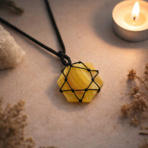 Yellow Calcite Thread Cage Wrapped Pendant