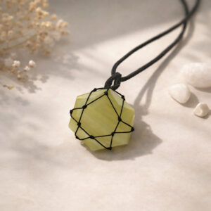 Green Calcite Thread Cage Wrapped Pendant