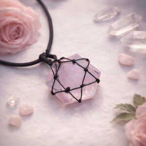 Rose Quartz Thread Cage Wrapped Pendant