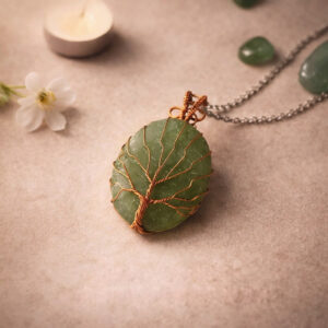 Green Aventurine Oval Shaped Tree Of Life Pendant