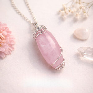 Rose Quartz Oval Shape Wire Wrapped Pendant