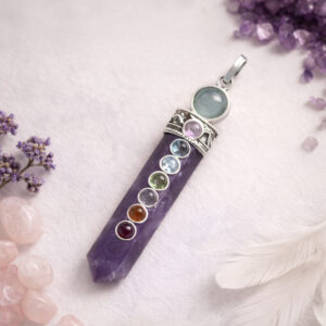 Amethyst 7 Chakra Ball Pencil Pendant