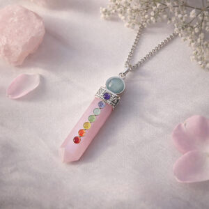 Rose Quartz 7 Chakra Ball Pencil Pendant