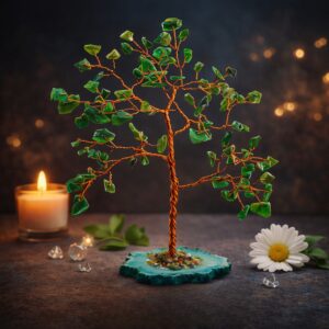Green Jade Tree 100 Beads Chips Stone Slice Base