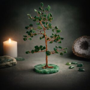 Green Jade Tree 100 Beads Slice Stone Base