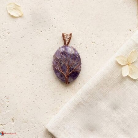 Amethyst Oval Shaped Tree Of Life Pendant