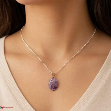 Amethyst Oval Shaped Tree Of Life Pendant