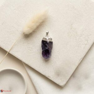Amethyst Silver Cap Raw Stone Pendant