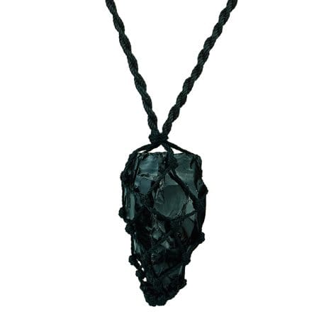 Black Obsidian Thread Cage Raw Stone Pendant