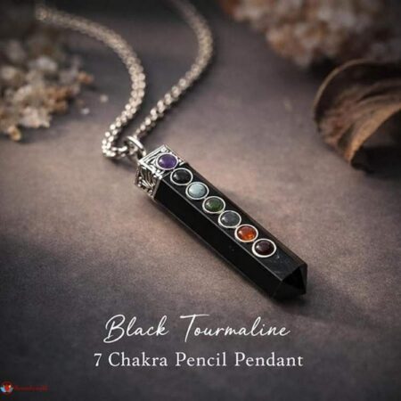 Black Tourmaline 7 Chakra Pencil Pendant