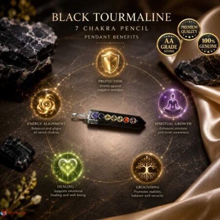 Black Tourmaline 7 Chakra Pencil Pendant