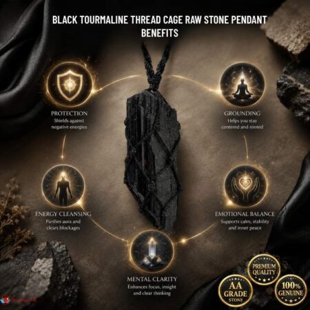 Black Tourmaline Thread Cage Raw Stone Pendant