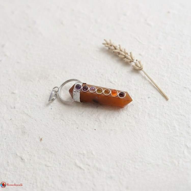 Carnelian 7 Chakra Double Terminated Pendant