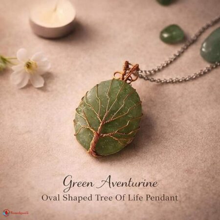 Green Aventurine Oval Shaped Tree Of Life Pendant