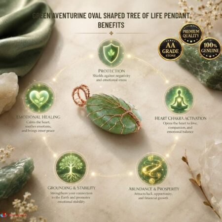 Green Aventurine Oval Shaped Tree Of Life Pendant
