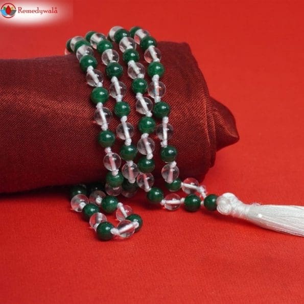 Green Jade Sphatik Mala With Certificate 6mm Beads Jap Mala